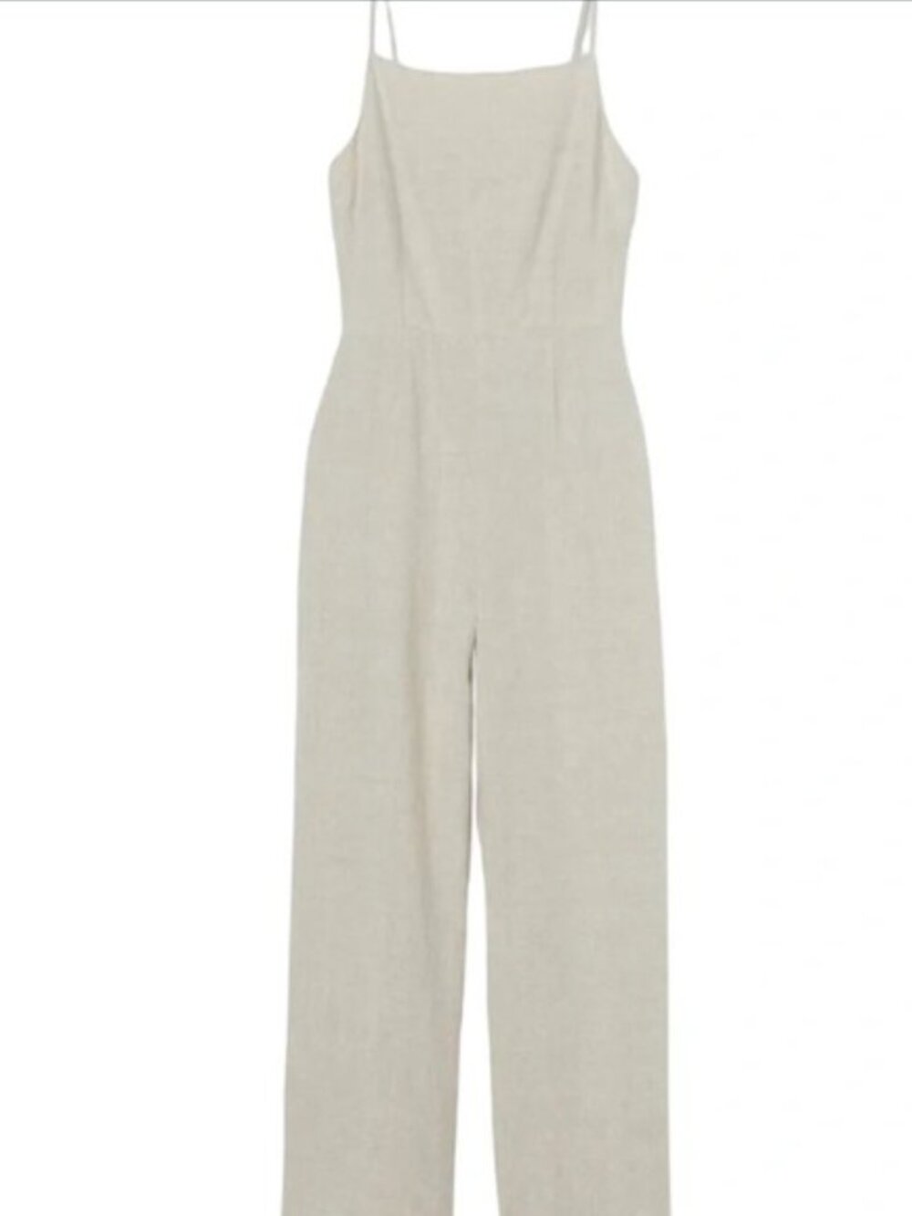 Minimalist Linen Spaghetti Strap Jumpsuit - Neutral Beige - Size Medium
